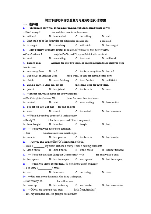 初三下册初中语法总复习专题(提优版)含答案