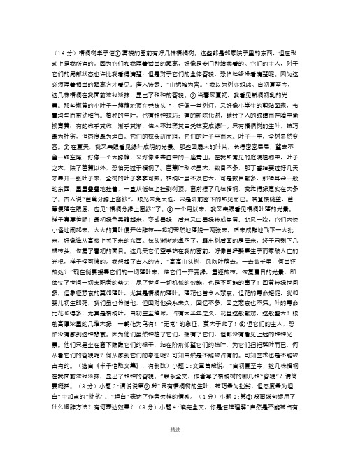 《梧桐树》阅读附答案