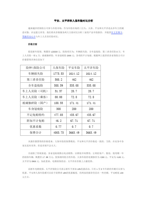 平安、太平洋和人保车险对比分析