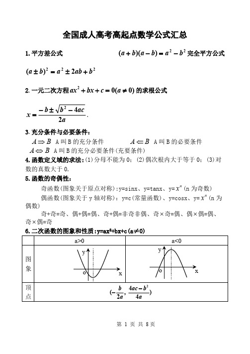 (完整版)成人高考高起点数学公式汇总,推荐文档