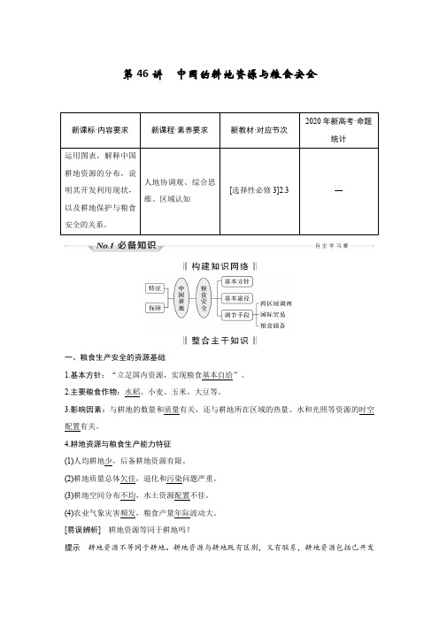 新高中地理高考 第46讲 中国的耕地资源与粮食安全