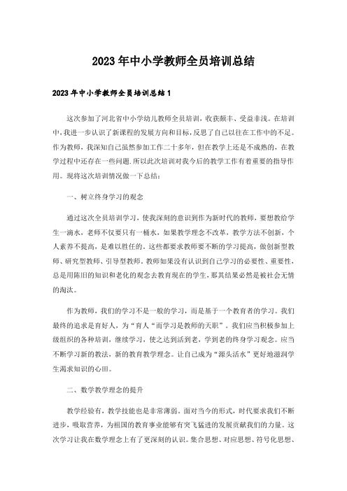 2023年中小学教师全员培训总结