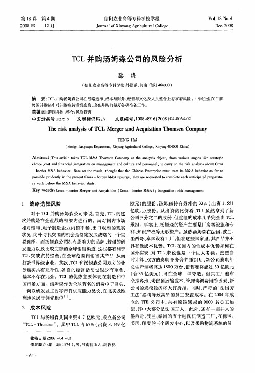 TCL并购汤姆森公司的风险分析