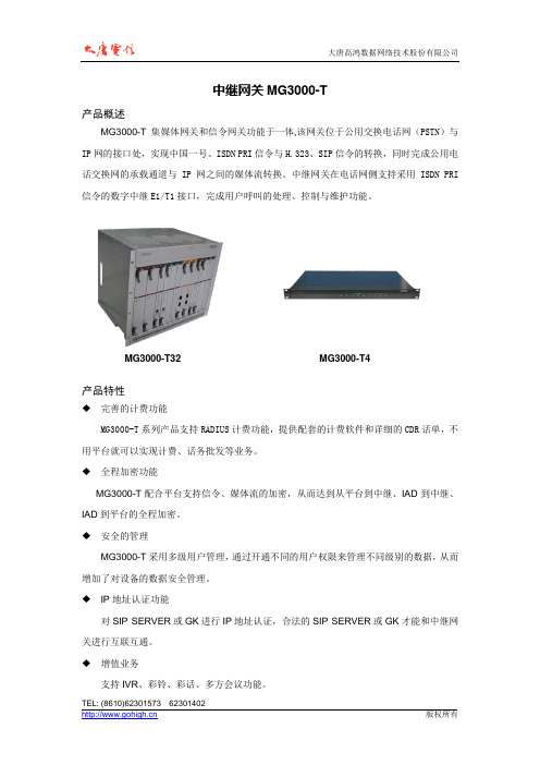 产品简介_大唐高鸿 MG3000-T中继网关