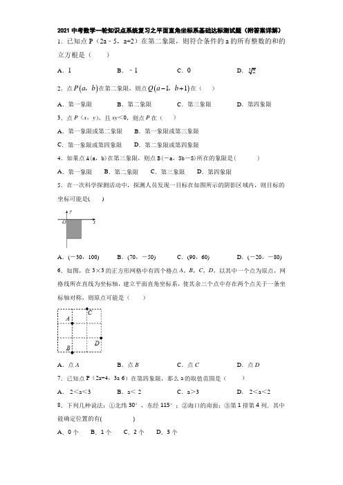 2021中考数学一轮知识点系统复习之平面直角坐标系基础达标测试题(附答案详解)