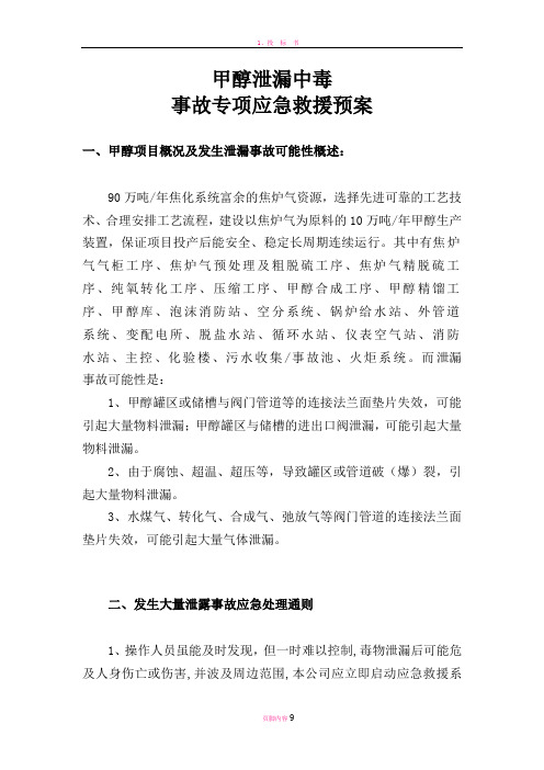 甲醇泄漏中毒事故专项应急救援预案