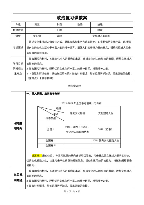 高中政治人教版必修三《文化生活》第二课 文化对人的影响