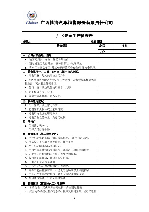 车间安全生产检查表