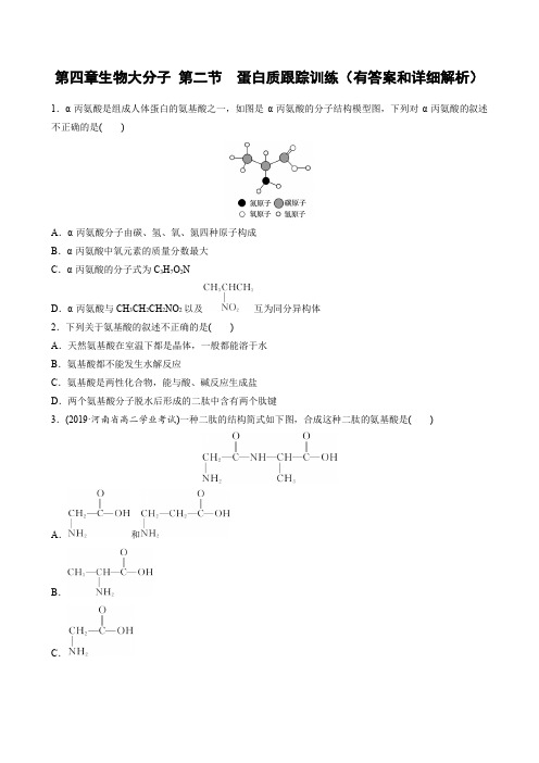 4.2 蛋白质 跟踪训练 2020-2021学年人教版(2019)高二化学选择性必修三