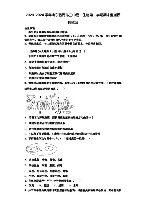 2023-2024学年山东省青岛三中高一生物第一学期期末监测模拟试题含解析