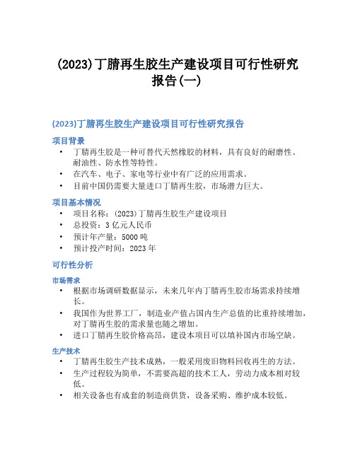 (2023)丁腈再生胶生产建设项目可行性研究报告(一)