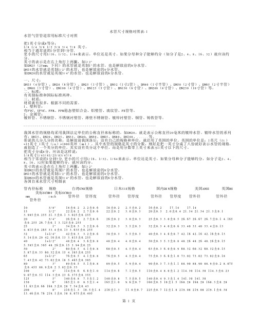 水管尺寸规格表-1