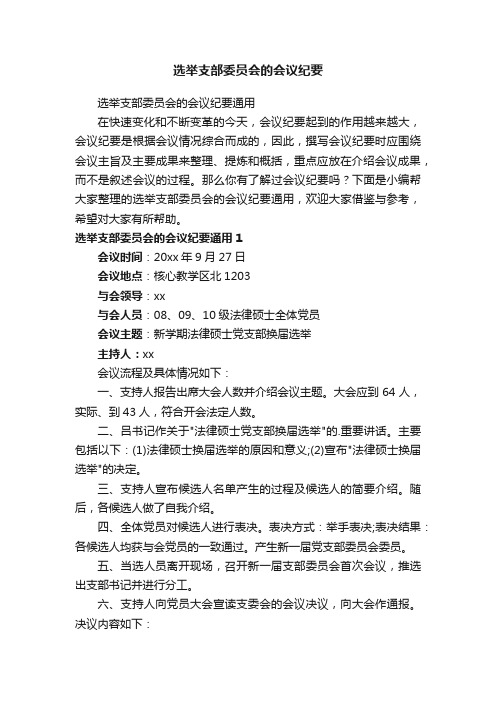 选举支部委员会的会议纪要通用