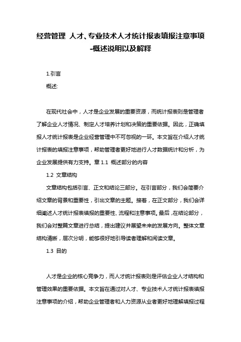 经营管理 人才、专业技术人才统计报表填报注意事项-概述说明以及解释