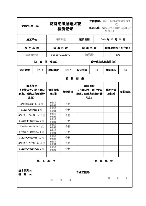 防腐绝缘电火花检测记录