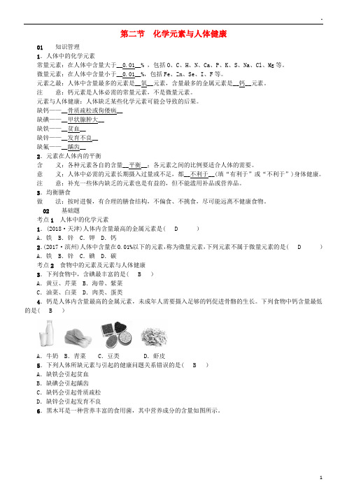 2019九年级化学下册 第十单元 化学与健康 第二节 化学元素与人体健康同步测试 (新版)鲁教版