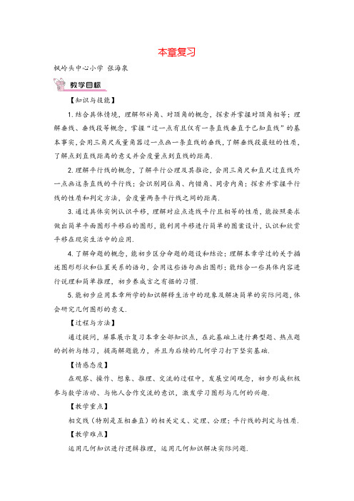 人教版七年级下册数学第一单元本章复习教案与教学反思