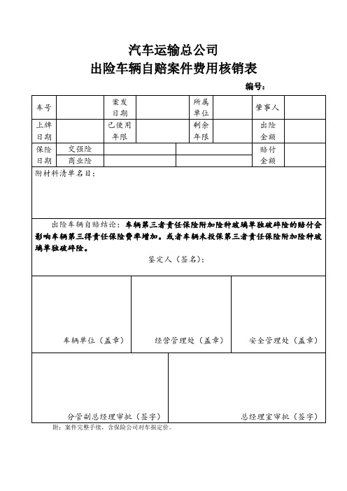 出险车辆自赔案件核算表空白