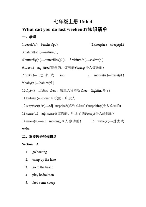 Unit4Whatdidyoudolastweekend知识清单鲁教版英语七年级上册