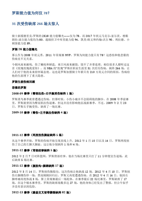 猫大熊罗斯能力值为何仅7831次受伤缺席266场太惊人