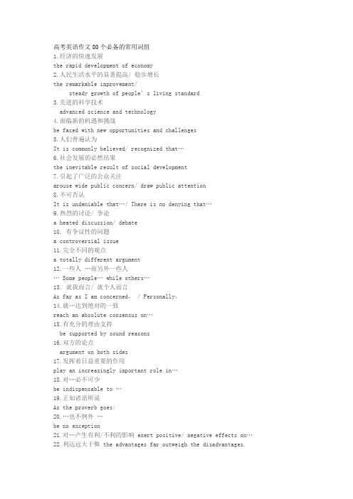 高考英语作文80个必备的常用词组