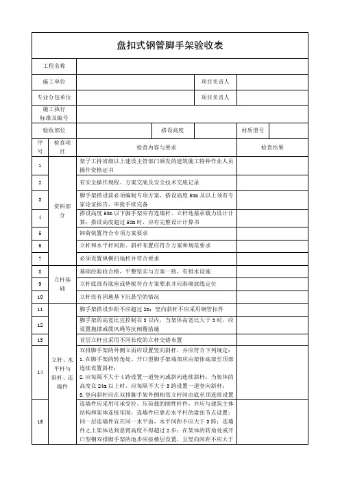 盘扣式钢管脚手架验收表