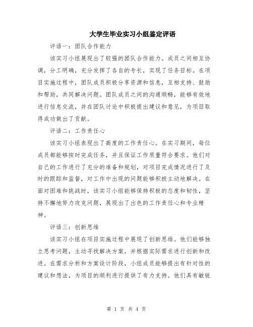 大学生毕业实习小组鉴定评语