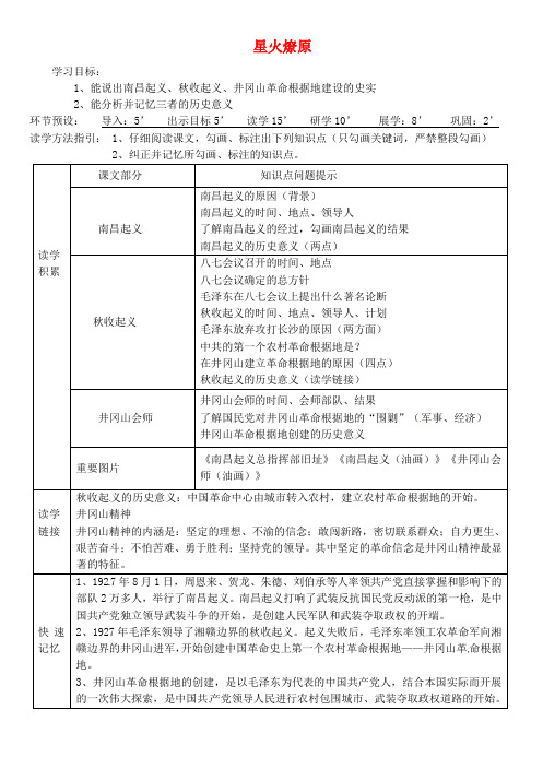 河北省石家庄创新国际学校八年级历史上册 16课 星火燎原学案(无答案) 冀教版