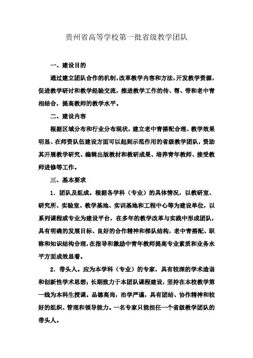 贵州省高等学校第一批省级教学团队