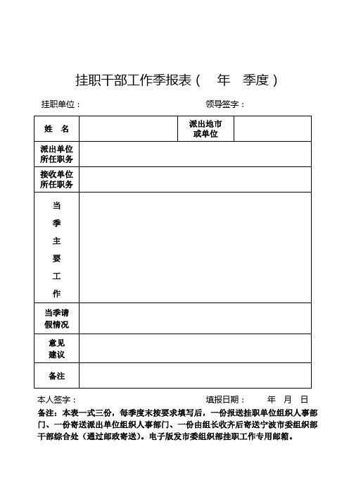 挂职干部工作季报表(年季度)