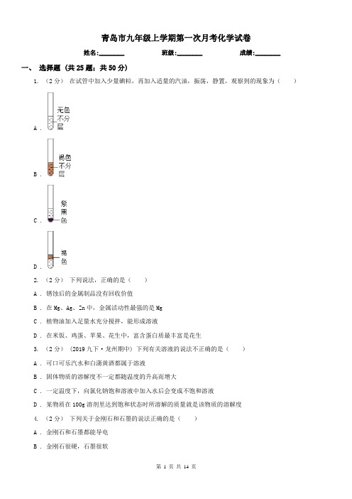 青岛市九年级上学期第一次月考化学试卷