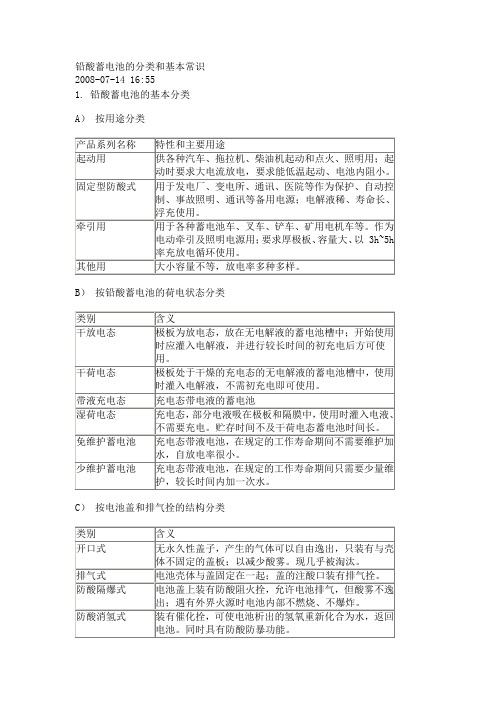 铅酸蓄电池的分类和基本常识