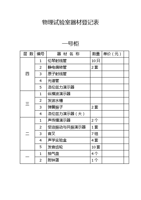 物理试验室器材登记表