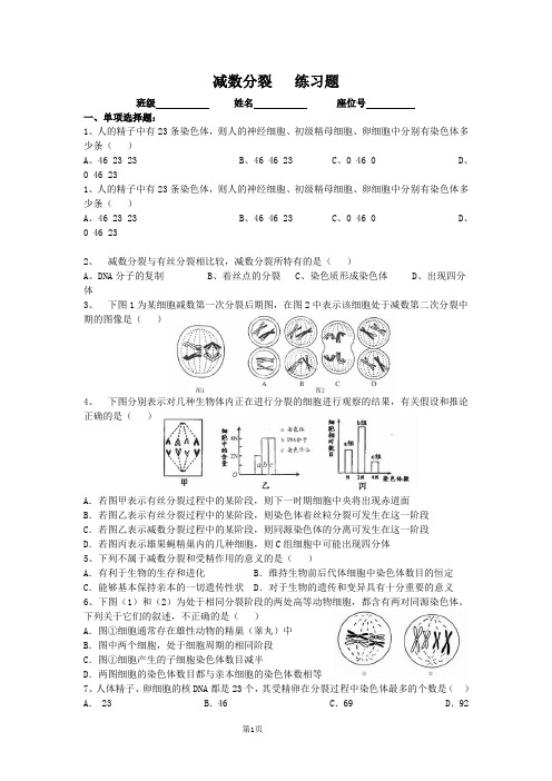 减数分裂练习题带答案