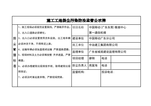 施工工地扬尘污染防治监管公示牌