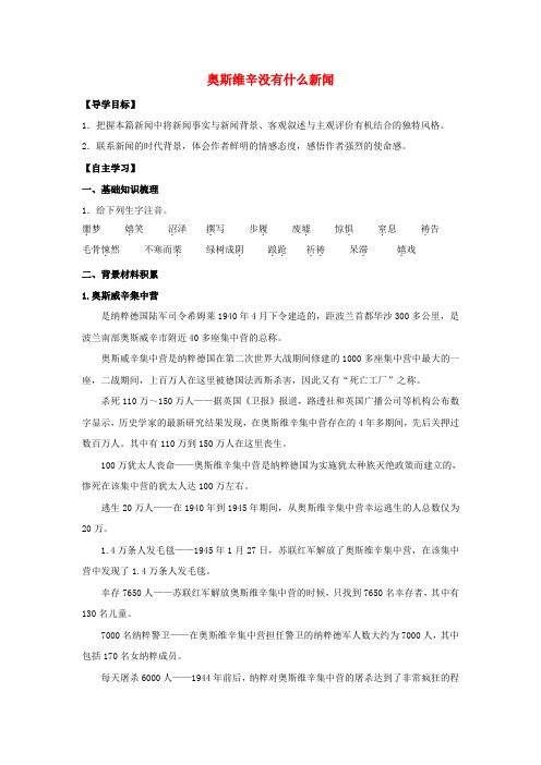 高中语文 10 奥斯维辛没有什么新闻导学案新人教版必修1(2)