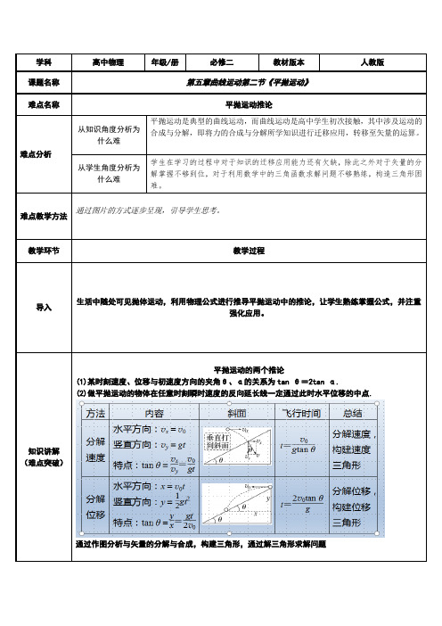 高中物理必修二教案-5.2 平抛运动1-人教版