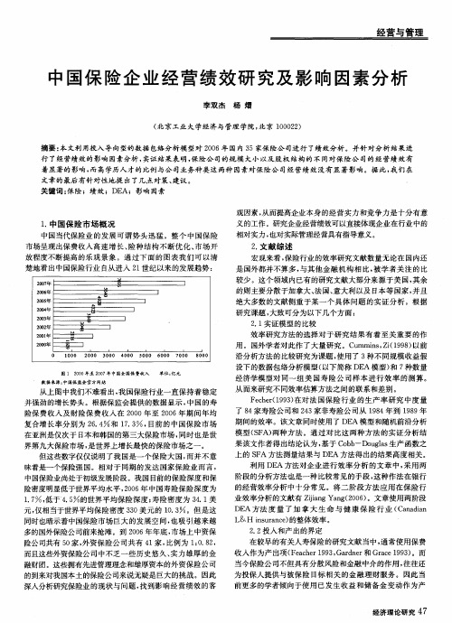 中国保险企业经营绩效研究及影响因素分析