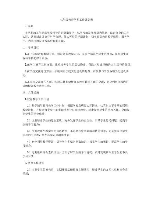 七年级教师学期工作计划表