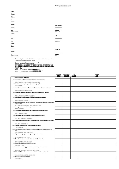 EHS仓库安全检查表中英文版