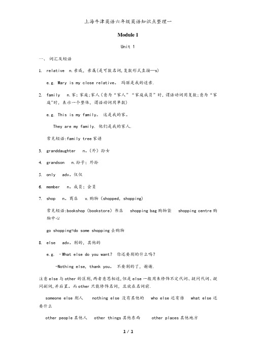 上海牛津英语六年级英语知识点整理一