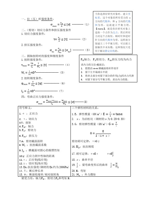 材料力学1拉伸压缩2剪切3扭转名称公式判别及汇总