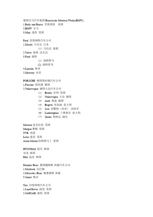 世界各大汽车厂商英文名及其下属品牌
