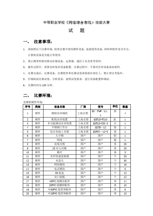 中等职业学校网络综合布线技能大赛---试题