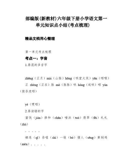 部编版(新教材)六年级下册小学语文第一单元知识点小结(考点梳理)