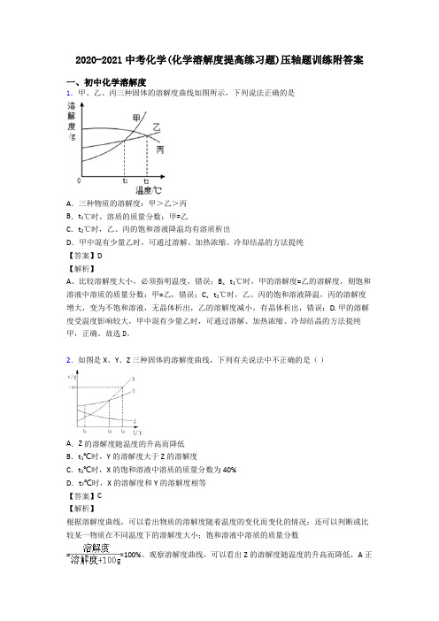 2020-2021中考化学(化学溶解度提高练习题)压轴题训练附答案