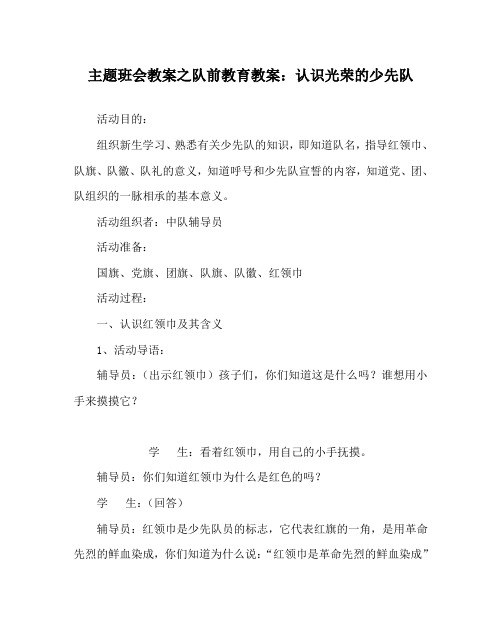 主题班会教案之队前教育教案:认识光荣的少先队