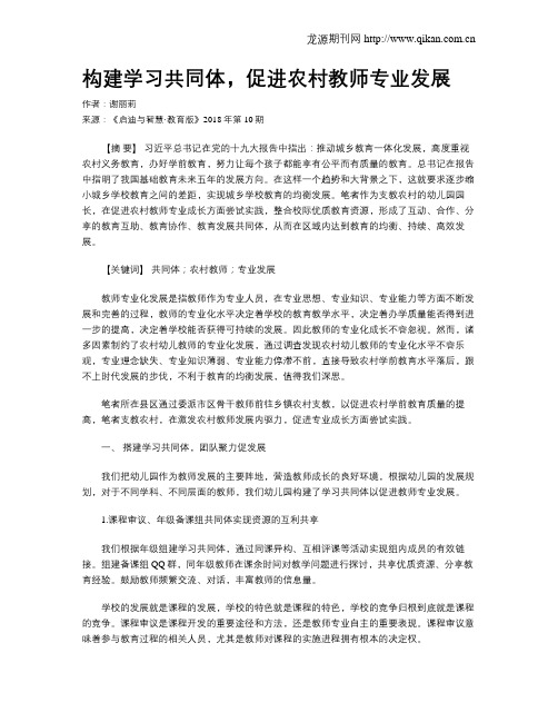 构建学习共同体,促进农村教师专业发展