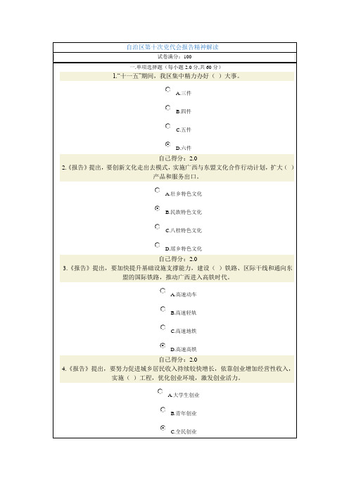 自治区第十次党代会报告精神解读100分