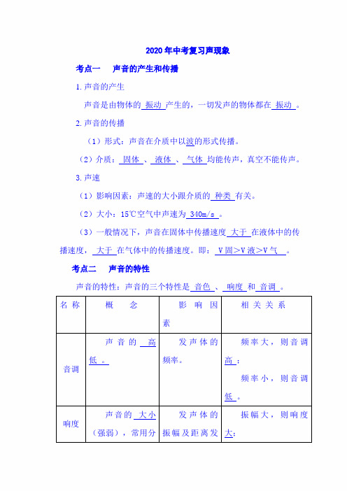 2020年中考物理专题复习精品讲义：声现象